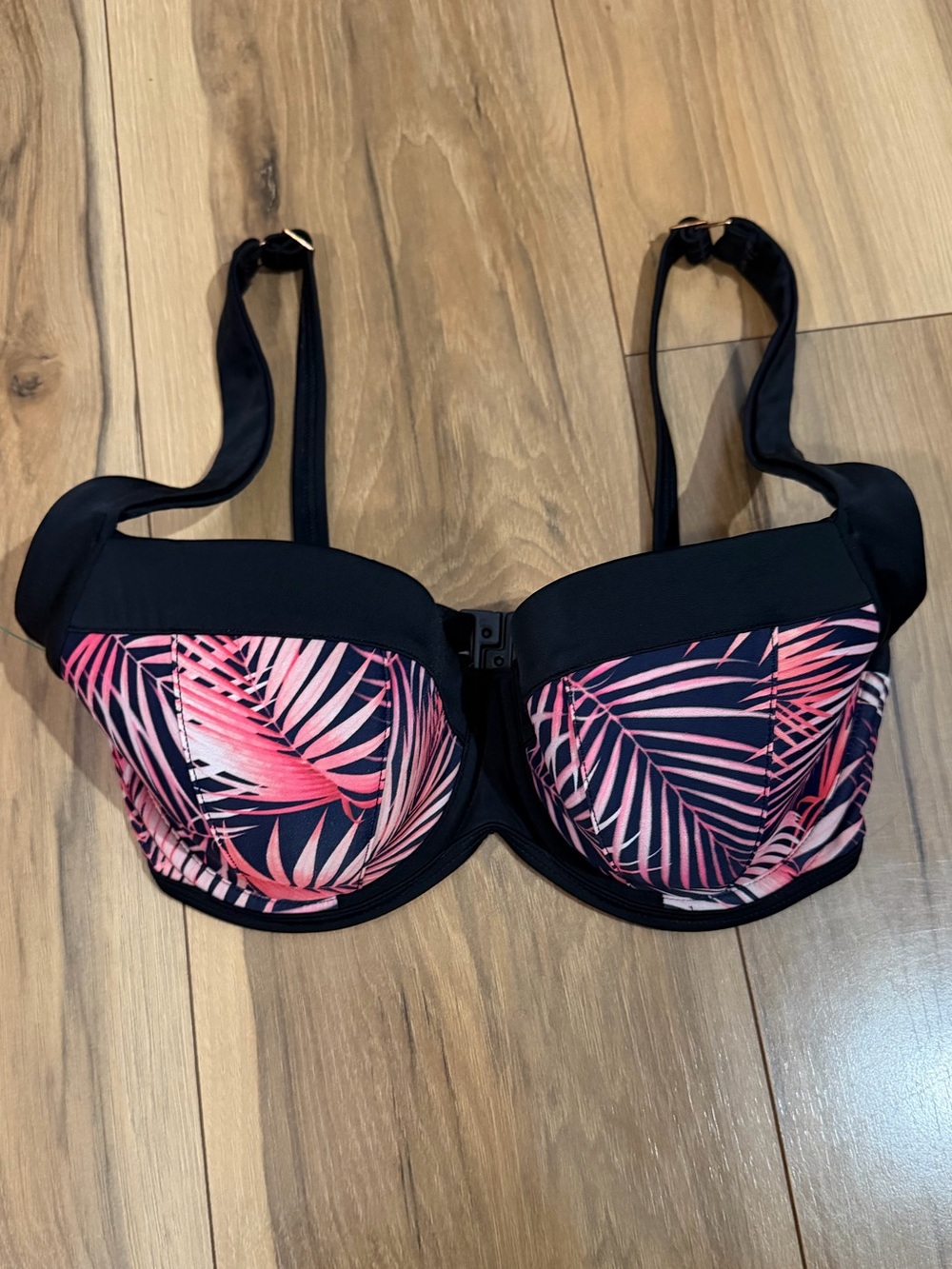 Panache Black Bikini Top with Pink/Red Tropical Print